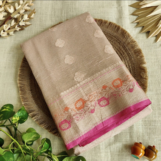 Pastel Peach Crush Tissue Silk Saree