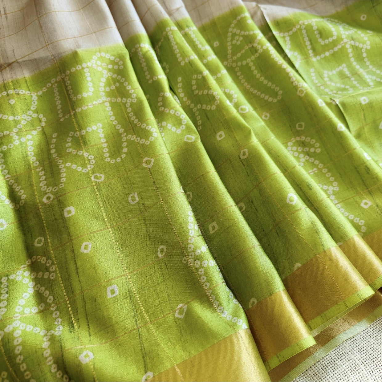 Parrot Green Semi Tussar Saree