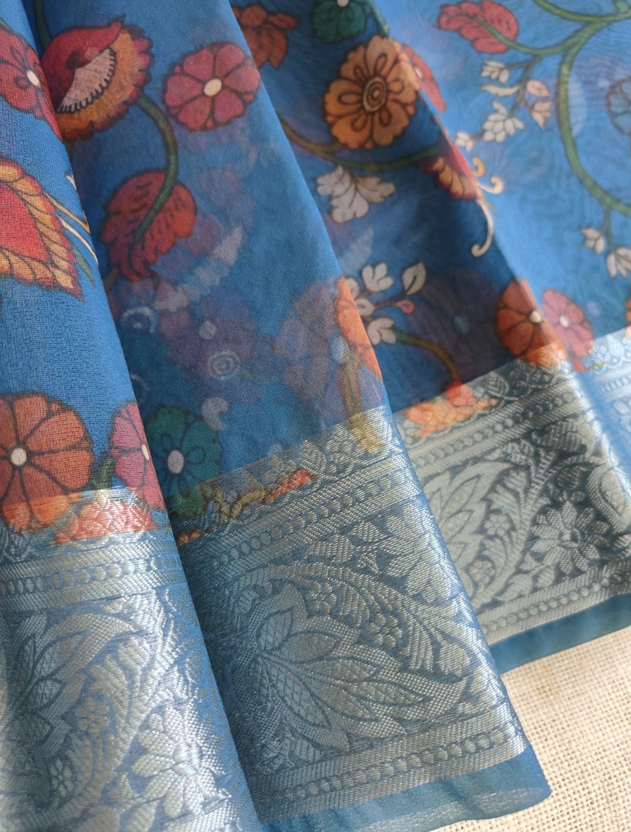 Dark Blue Semi Organza Saree