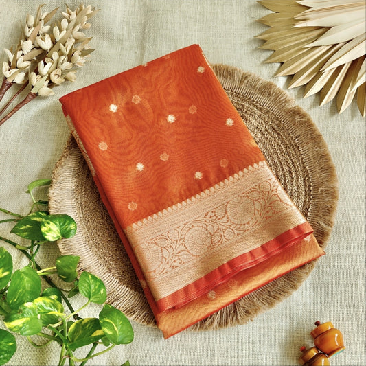 Orange Banarasi Tissue shimmer Silk Saree