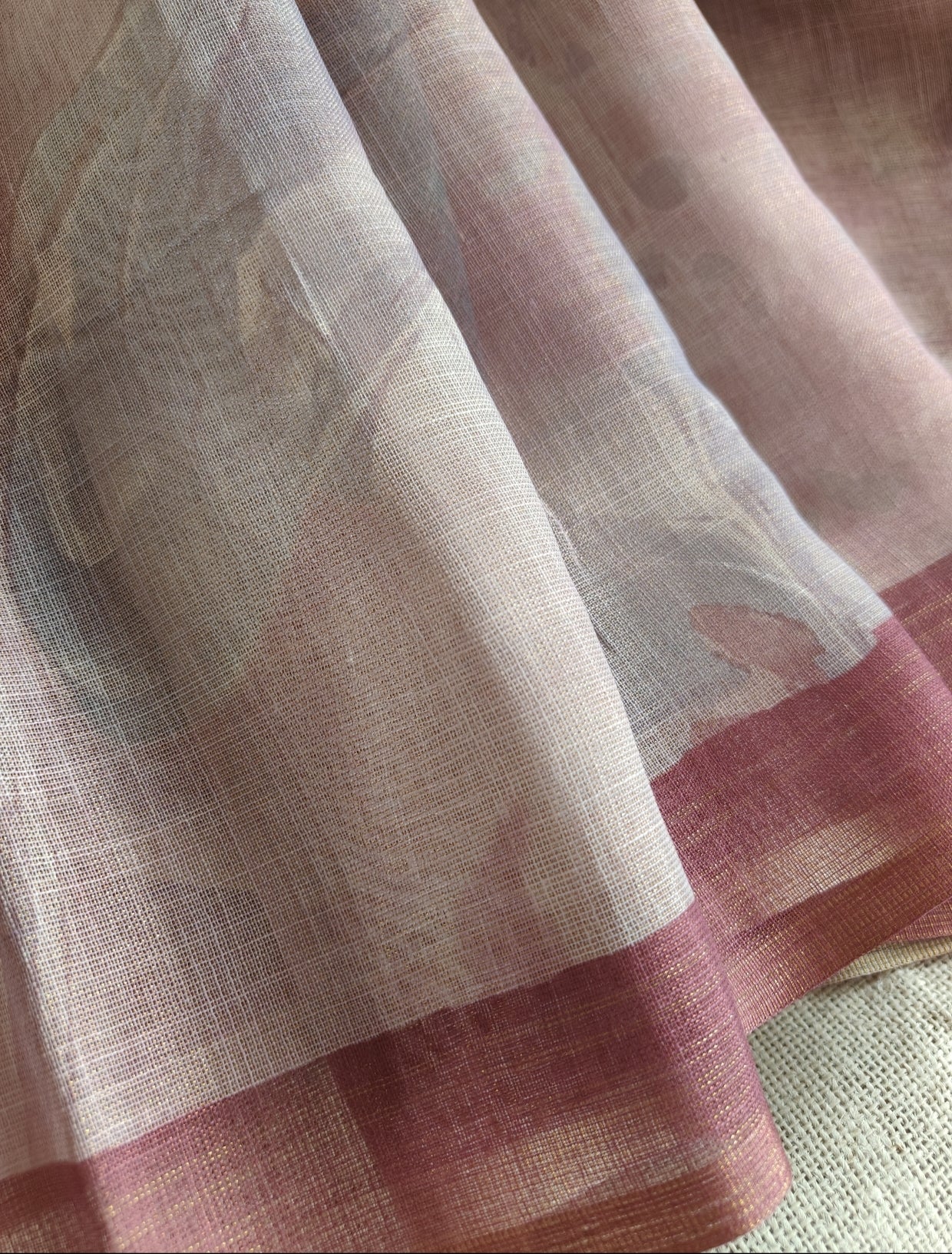 Brown Floral Tissue Linen Saree