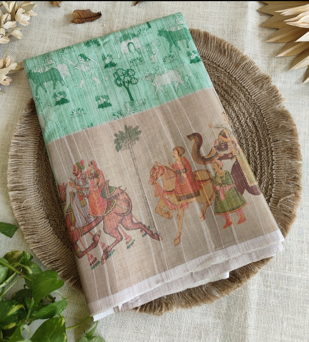 Pista Green Semi Tussar Saree