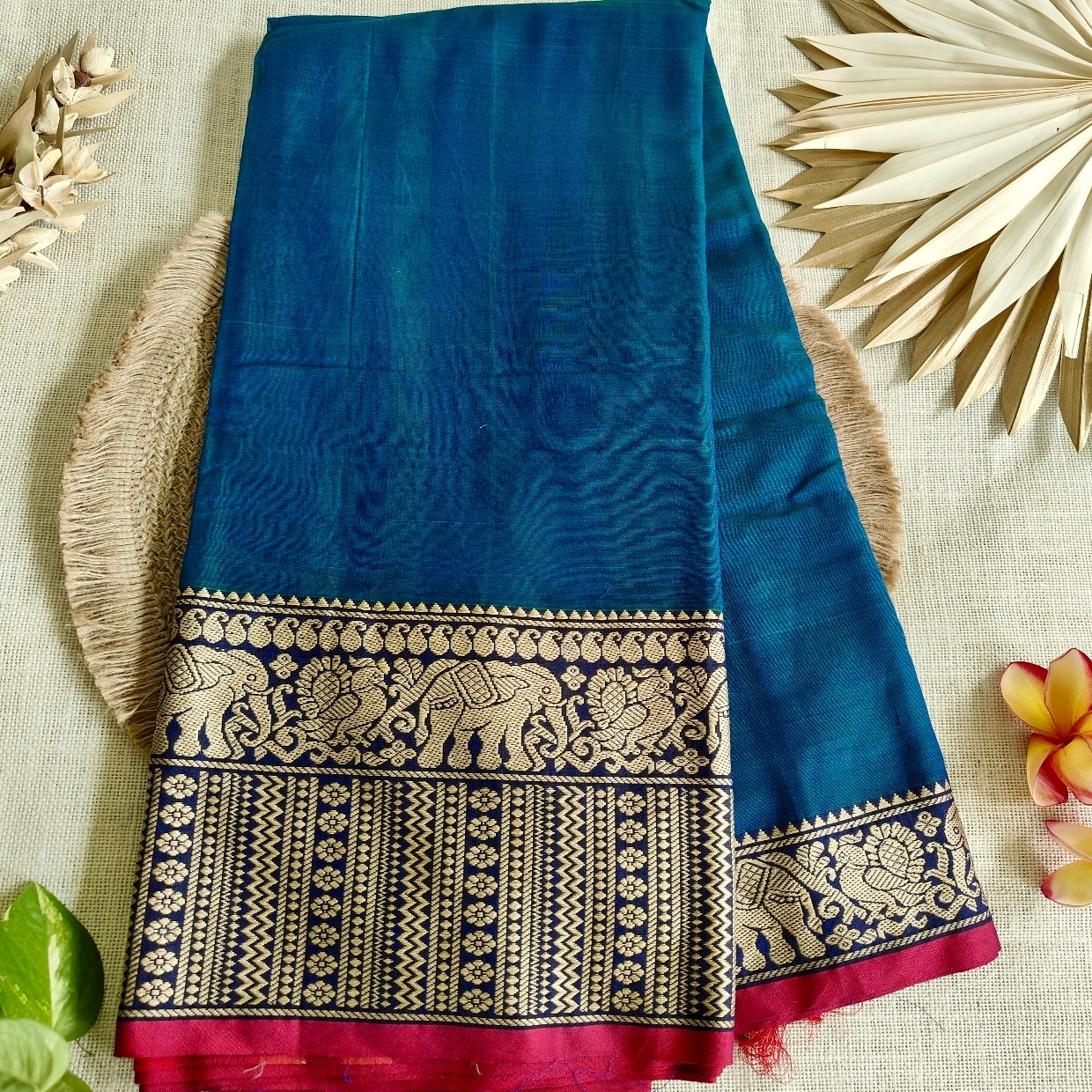 Peacock Blue Pure Narayanpet Cotton Saree