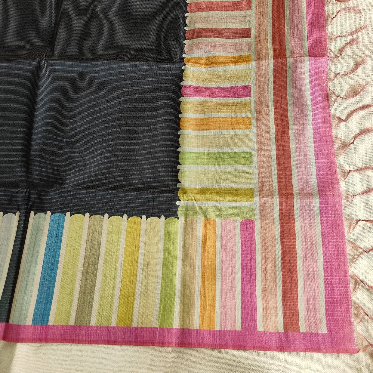 Black Tissue Rainbow Semi Tussar Saree