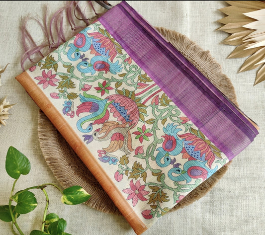 Orange with Purple Semi Tussar Saree