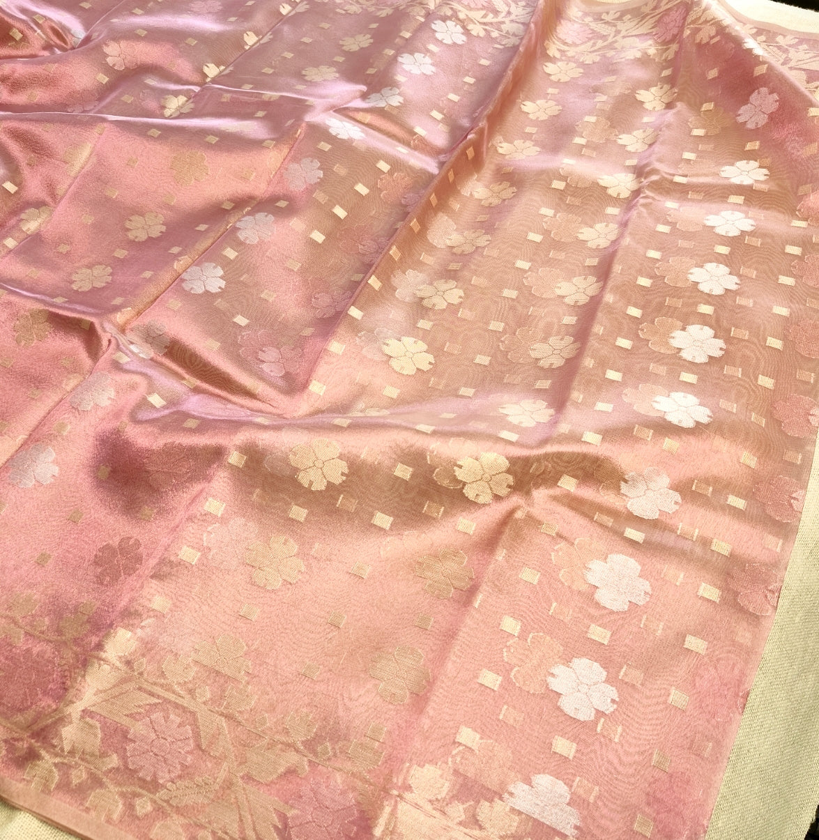 Onion Pink Shimmer Tissue Silk Saree