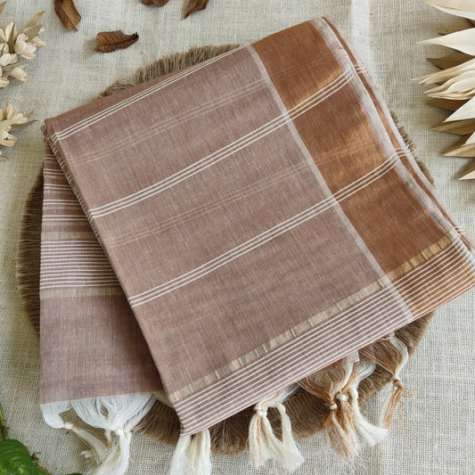 Brown Pure Jute cotton Saree
