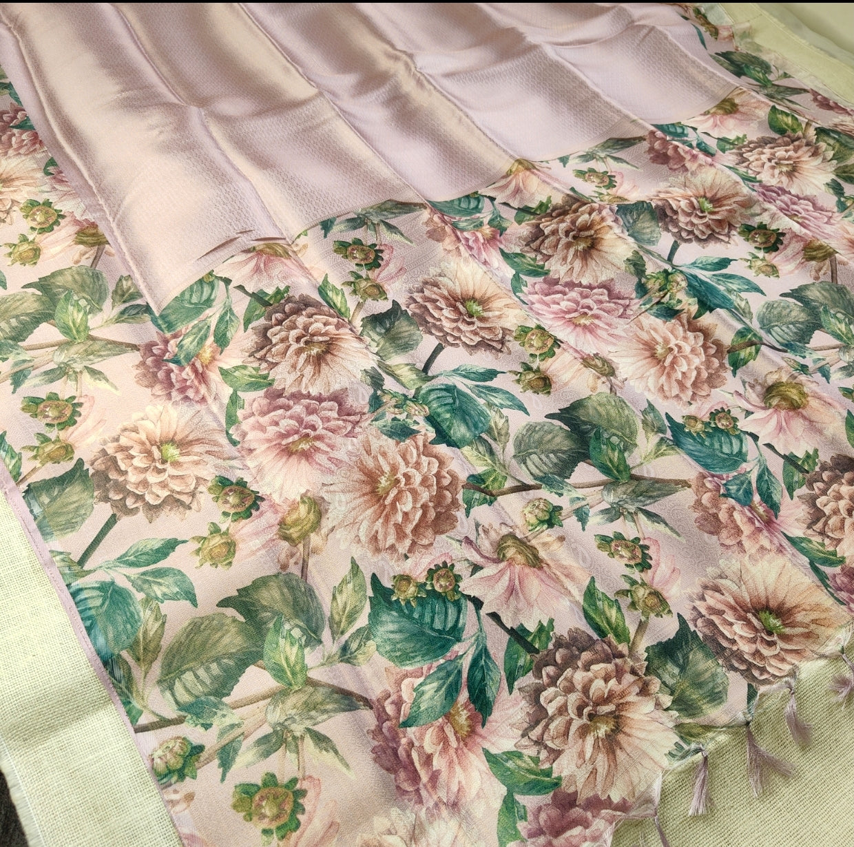 Pink Floral Malai Silk Saree
