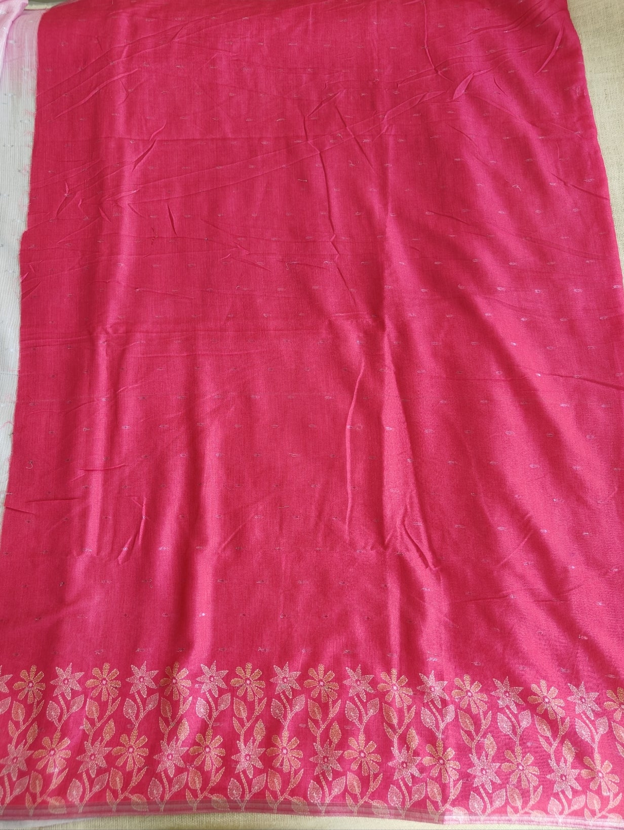 Pink with Beige Soft Cotton Saree
