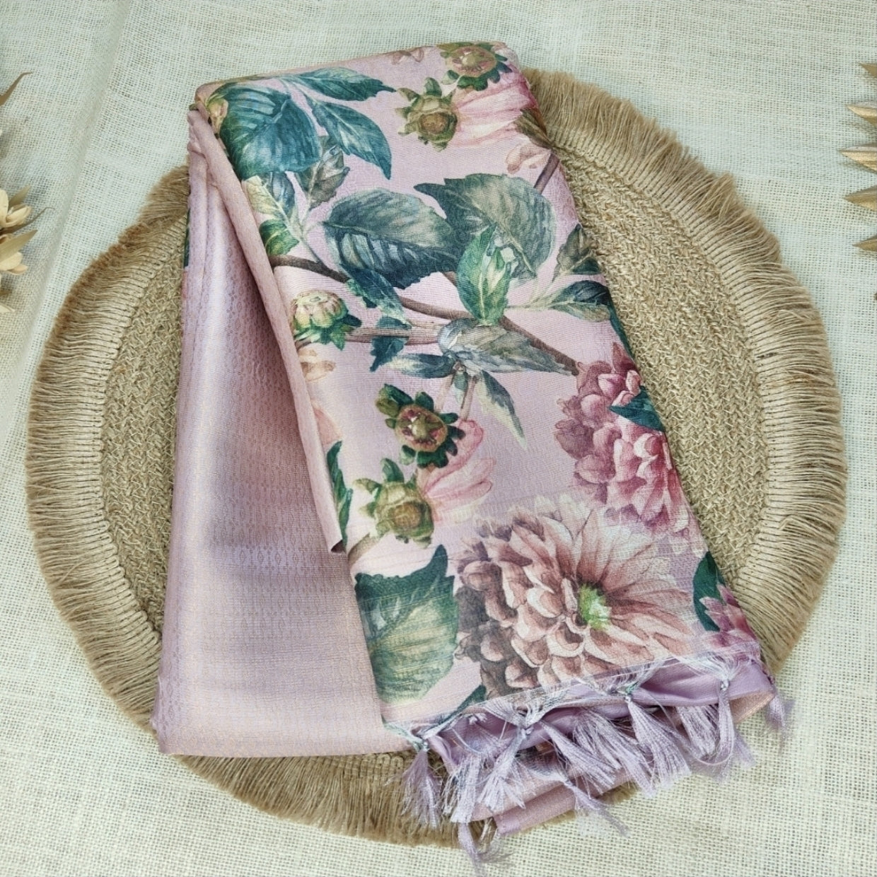 Pink Floral Malai Silk Saree