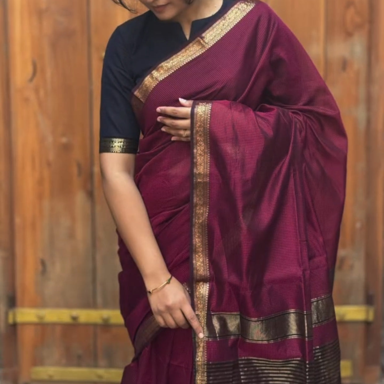 Maroon Garba Maheshwari Silk Cotton Saree