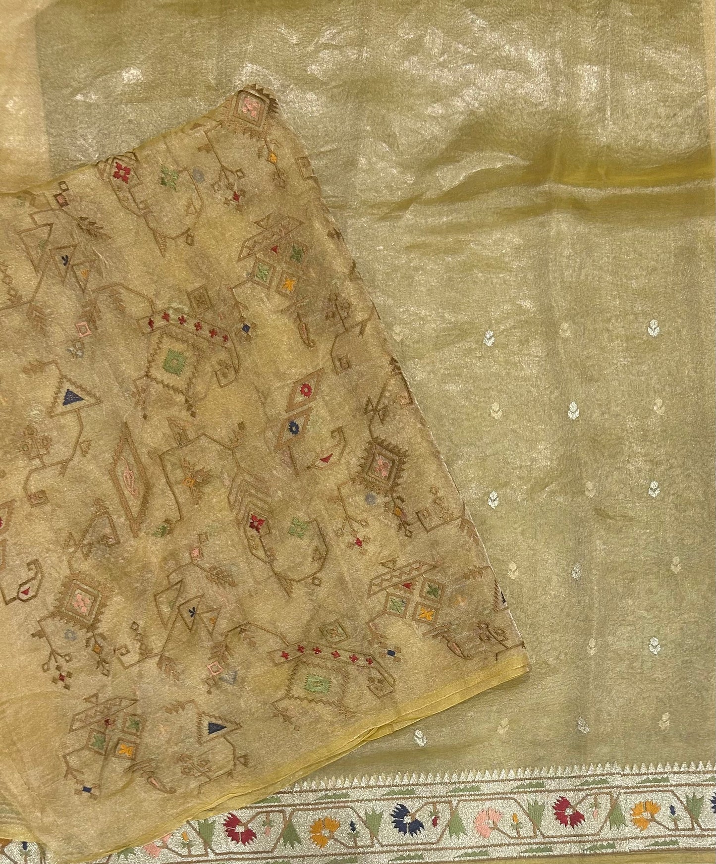 Pastel Yellow Paithani Border Pure Tissue Saree