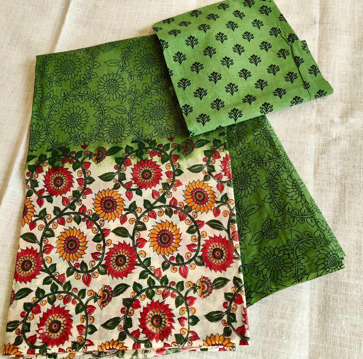Green Floral Pure Cotton Saree