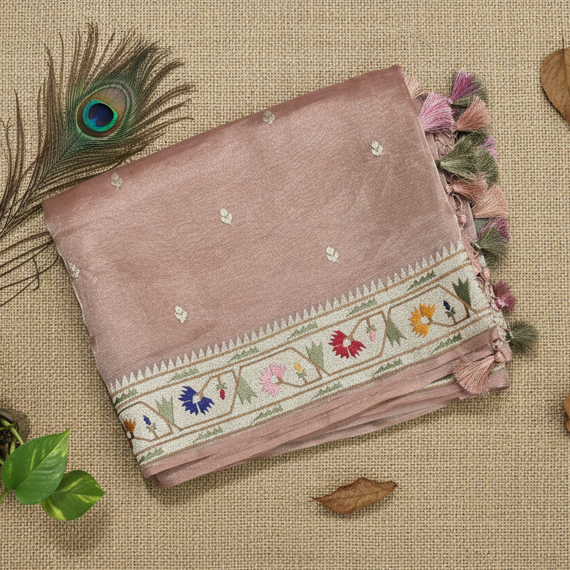 Pastel Pink Paithani Border Pure Tissue Saree