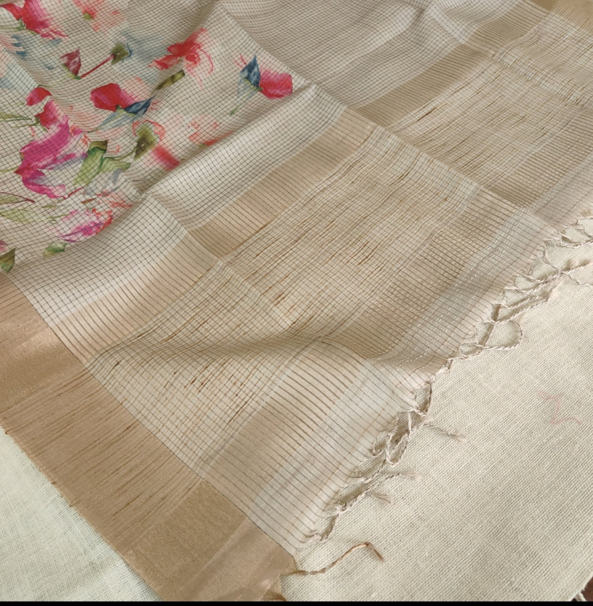 Ivory Kota Checks Tussar Saree