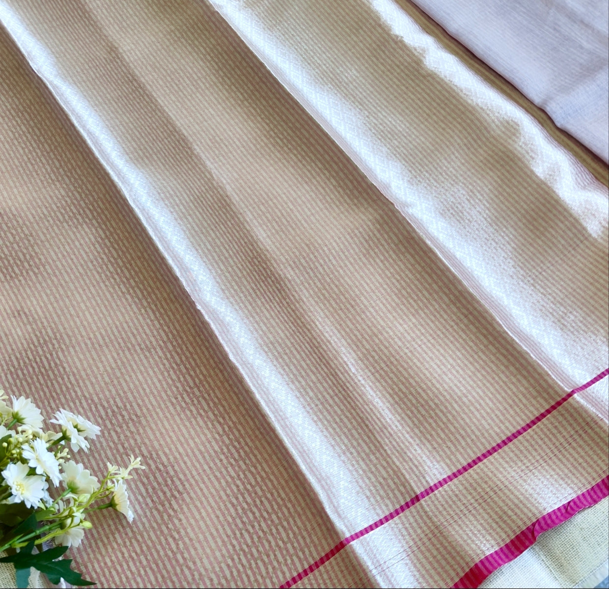 Exclusive Lilac Banarasi Silver Stripe Saree