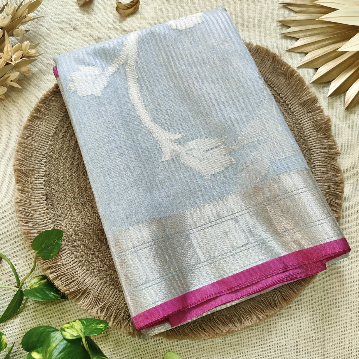 Ice Blue Silver Stripe Patola Saree