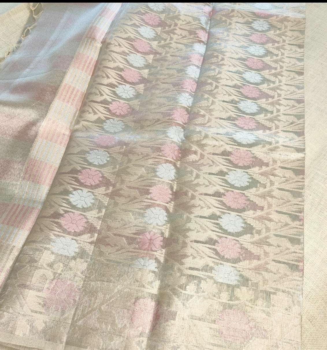 Silver Grey Shimmer Tissue Silk Saree