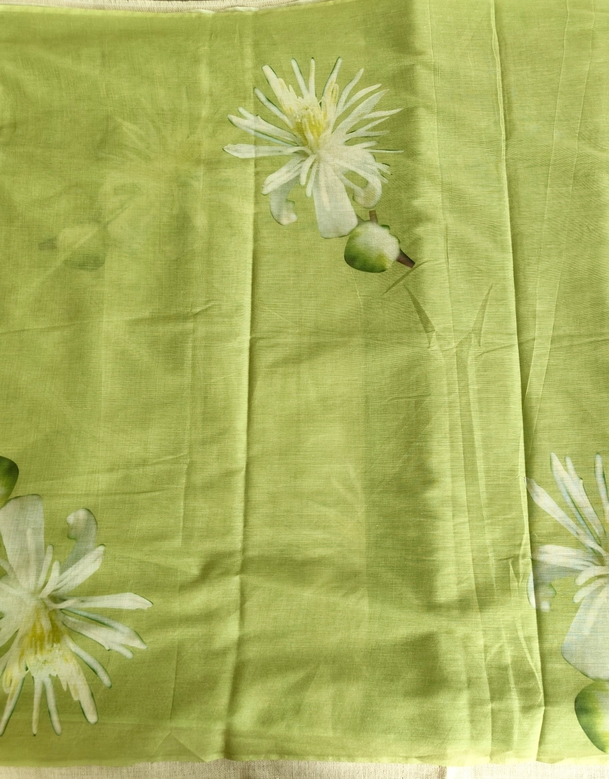 Olive Green Muslin Cotton Saree