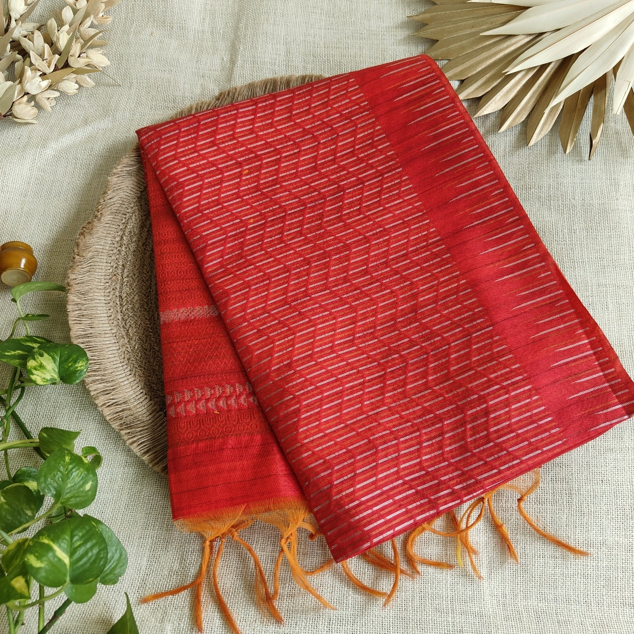 Orange Wave Pattern Saree