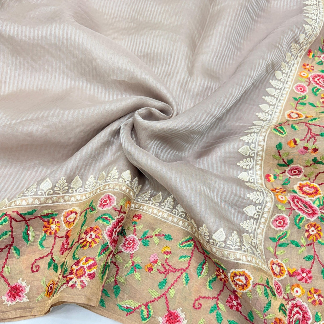 Mauve Pure Tissue Petit Embroidery Saree