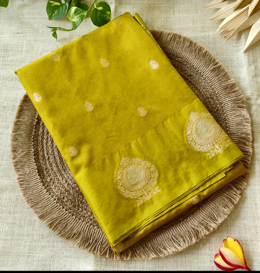 Mustard Yellow Raw Mango Silk Saree