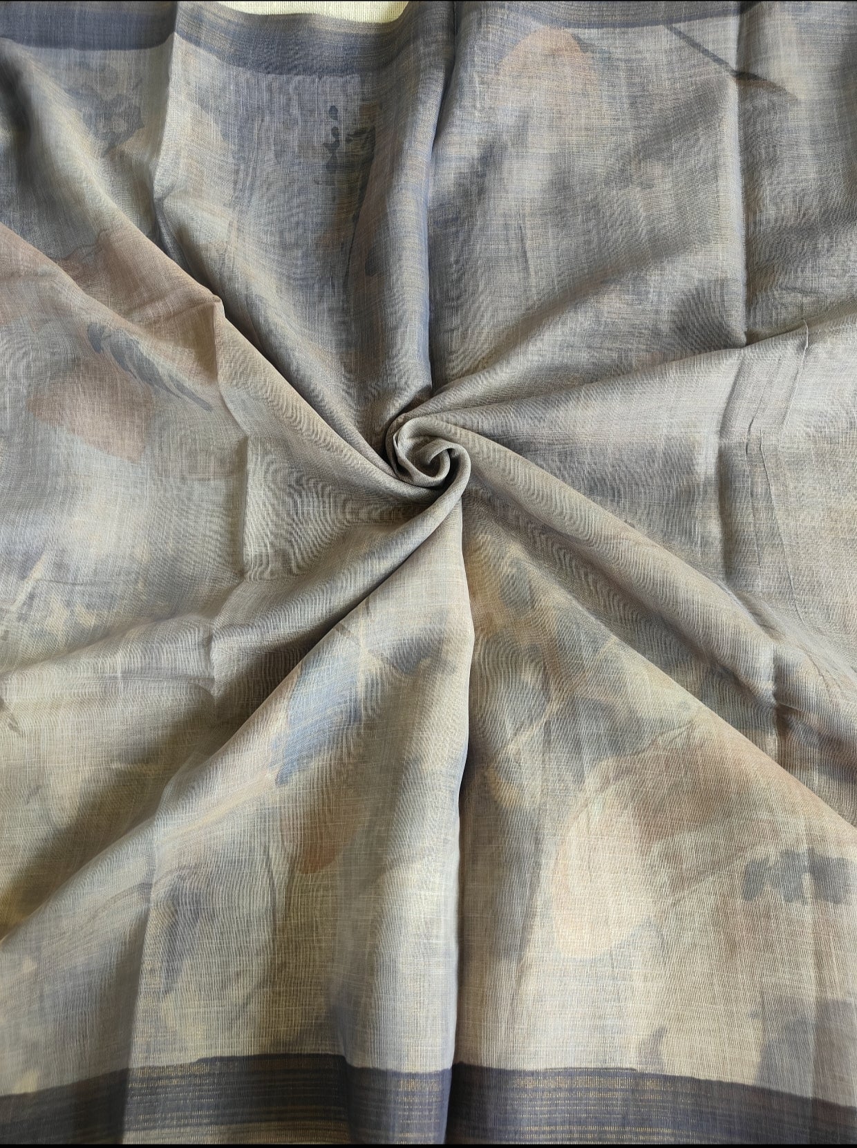 Greyish Blue Floral Tissue Linen Saree