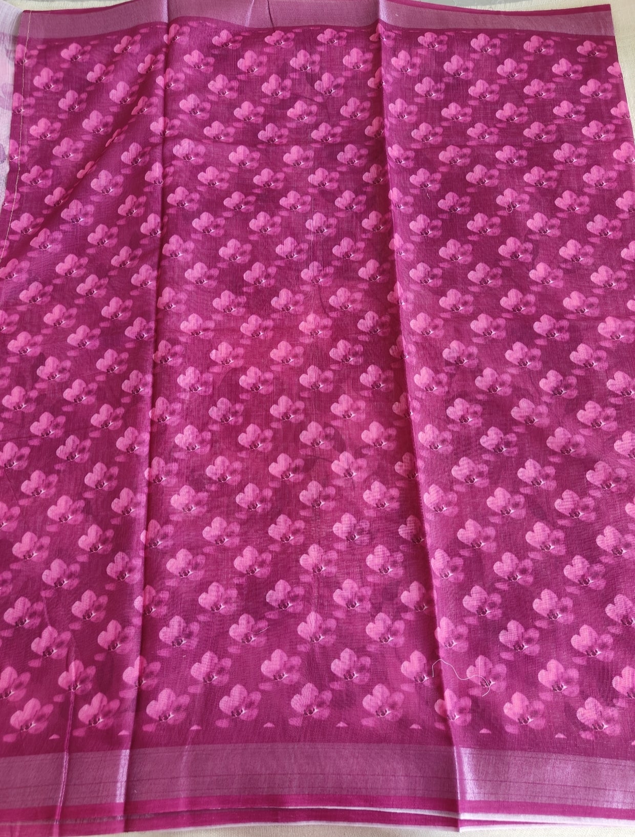 Magenta Floral Linen Saree