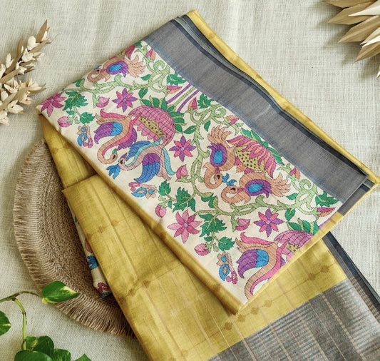 Mustard Yellow Semi Tussar Saree