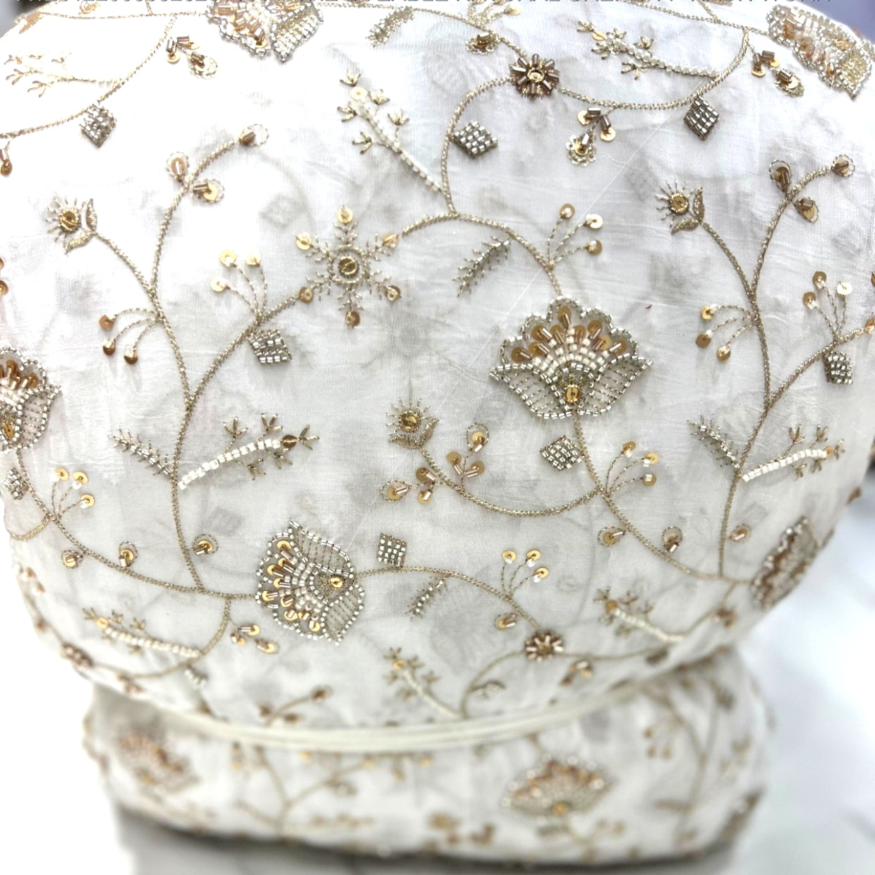 White Natural Crepe Designer Embroidered Fabric