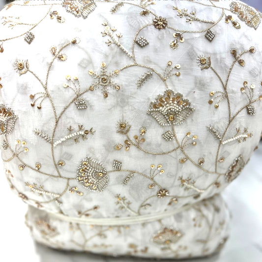 White Natural Crepe Designer Embroidered Fabric