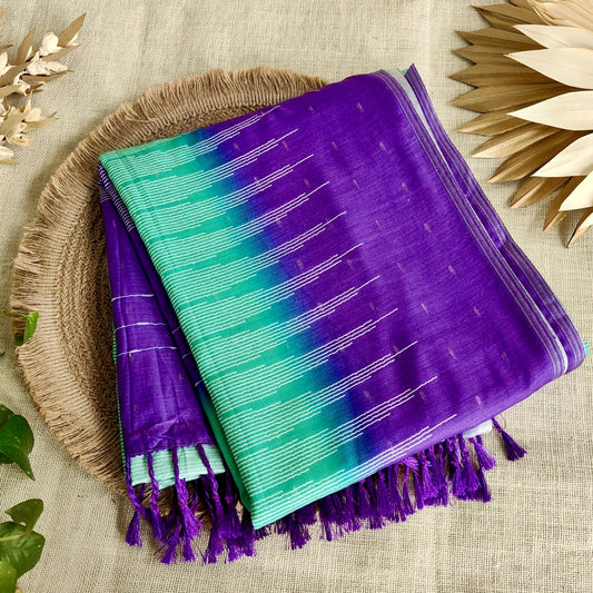 Purple with Green Soft Cotton Saree