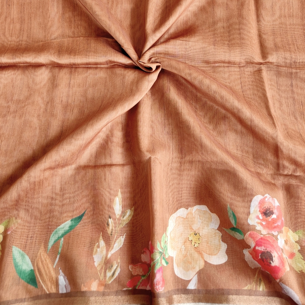 Mild Brown Chanderi Floral Print Saree