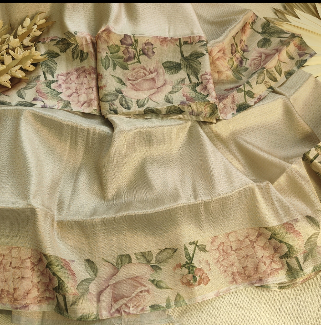 Grey Floral Malai Silk Saree