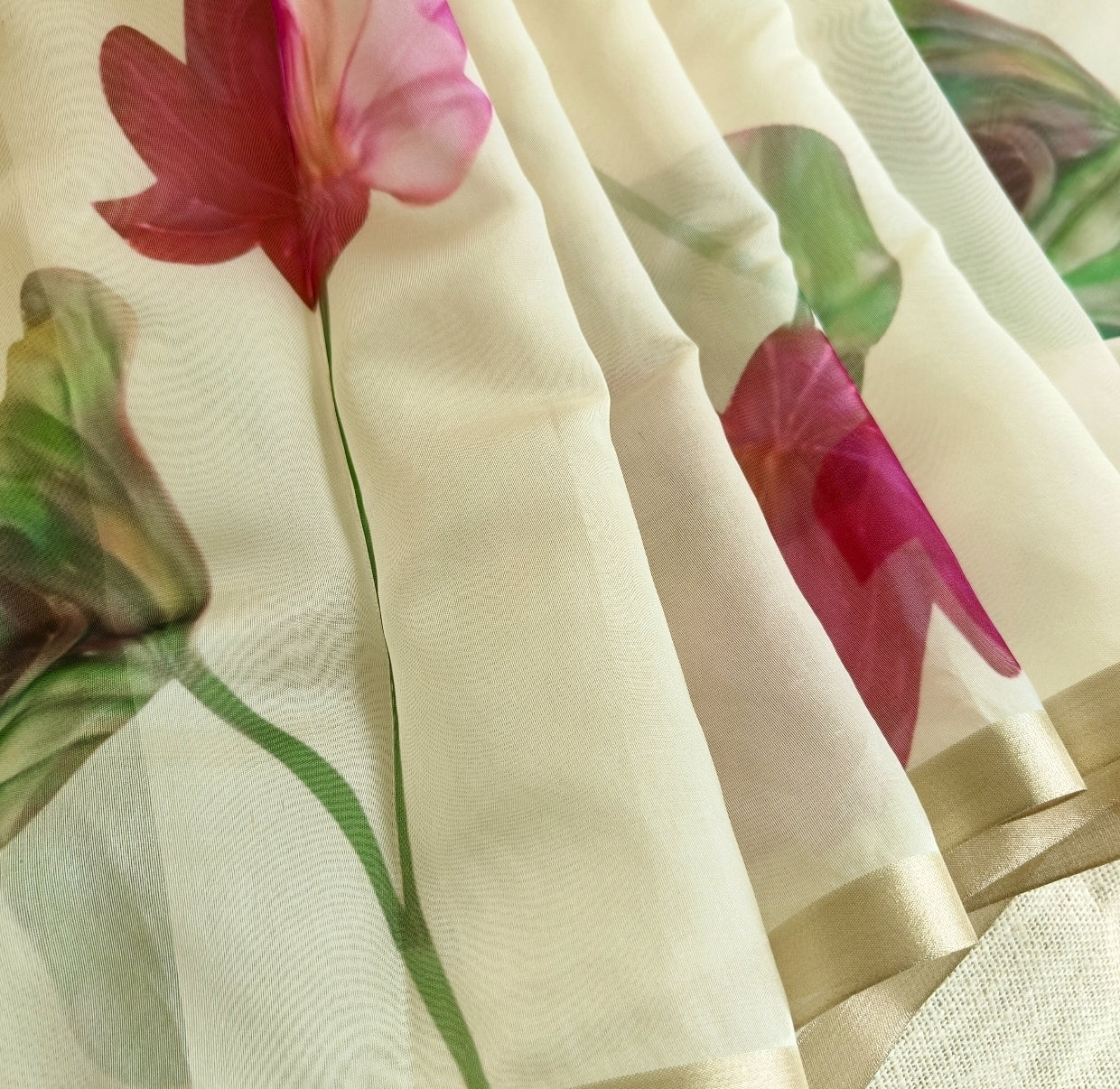 Beige Lotus Malai Chanderi Saree