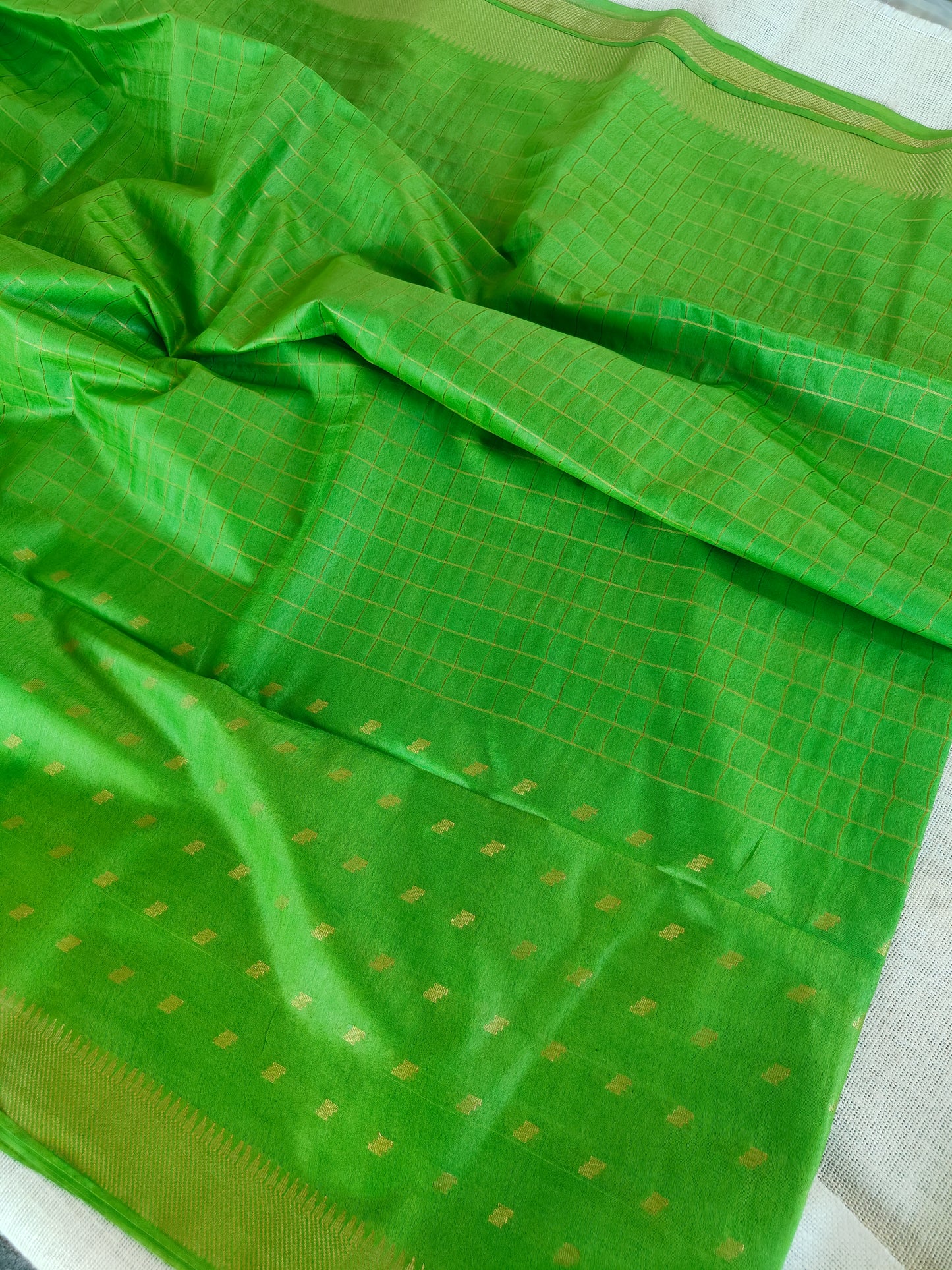 Green with Brown Semi Mangalagiri Silk