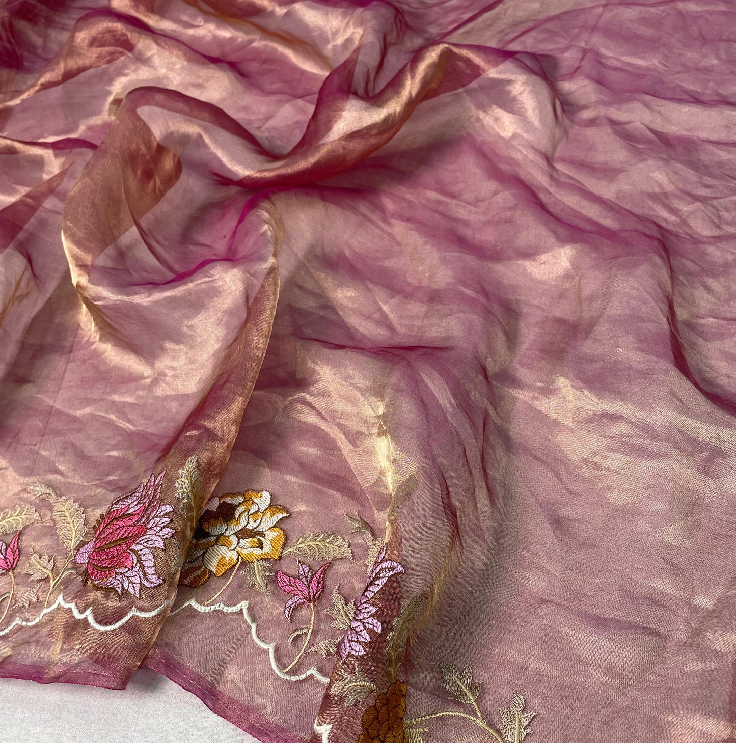 Magenta Pure Tissue Organza Embroidery Silk Saree