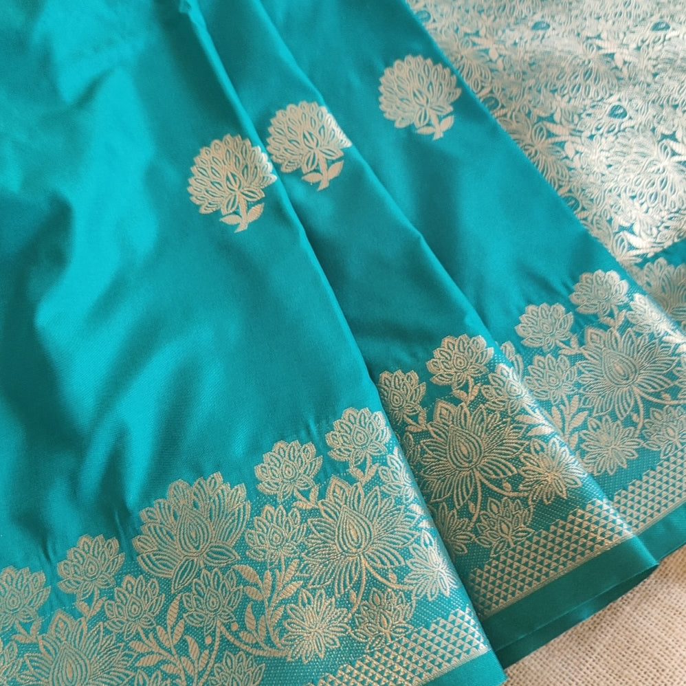 Rama Green Banarasi Kadwa Katan Silk