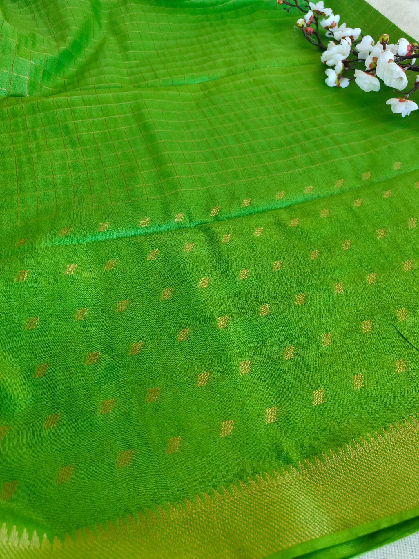 Green with Brown Semi Mangalagiri Silk