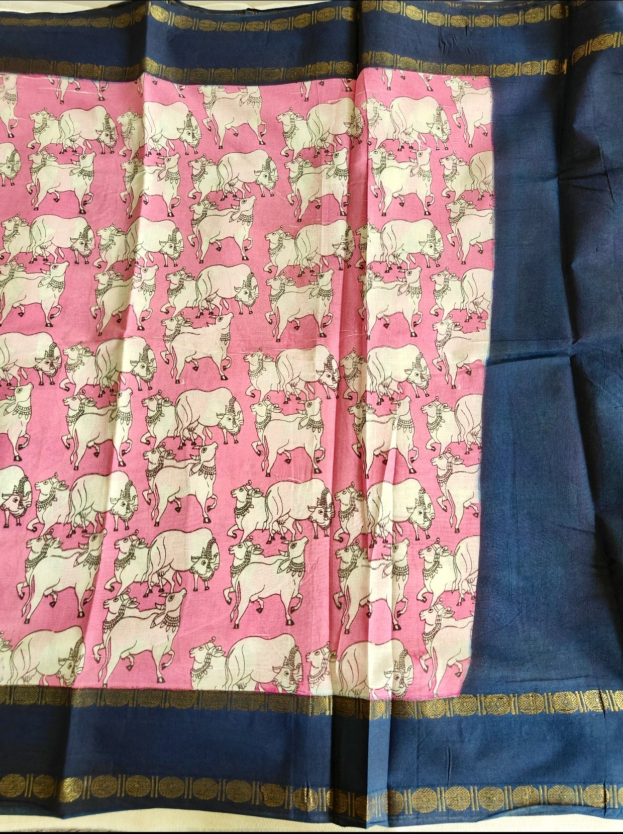 Pink Sungudi Cotton Saree with Pichwai Pattern