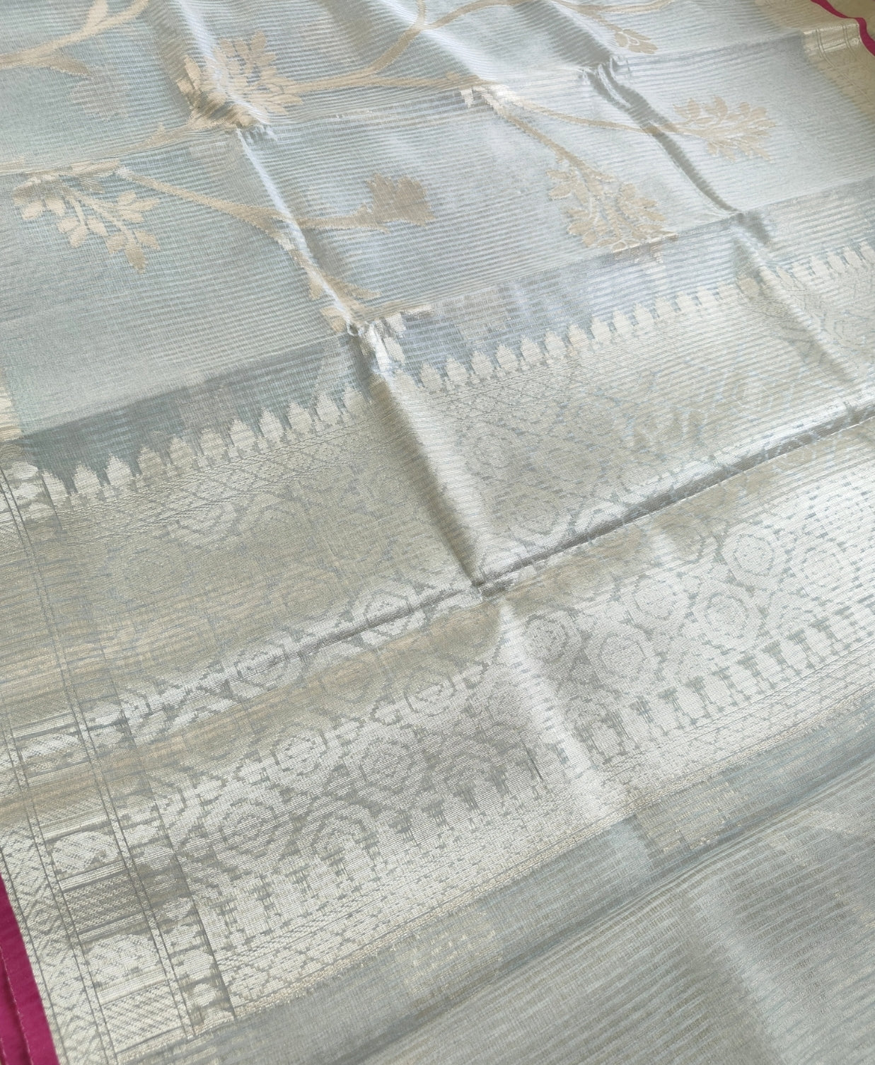 Ice Blue Silver Stripe Patola Saree