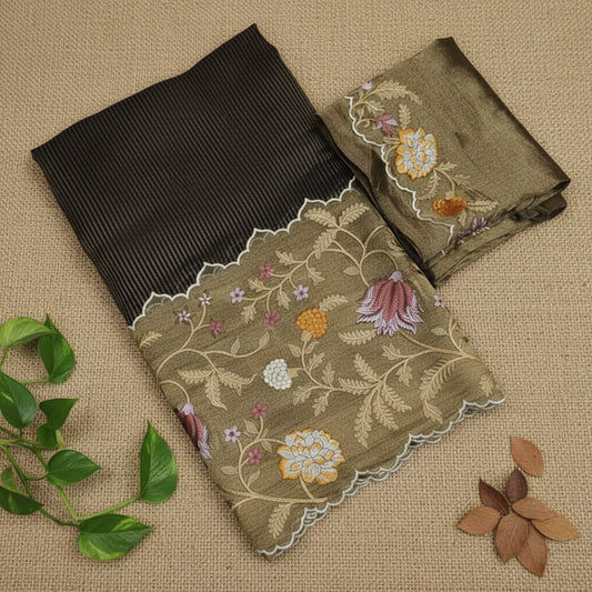 Black Pure Tissue Silk Embroidery Saree