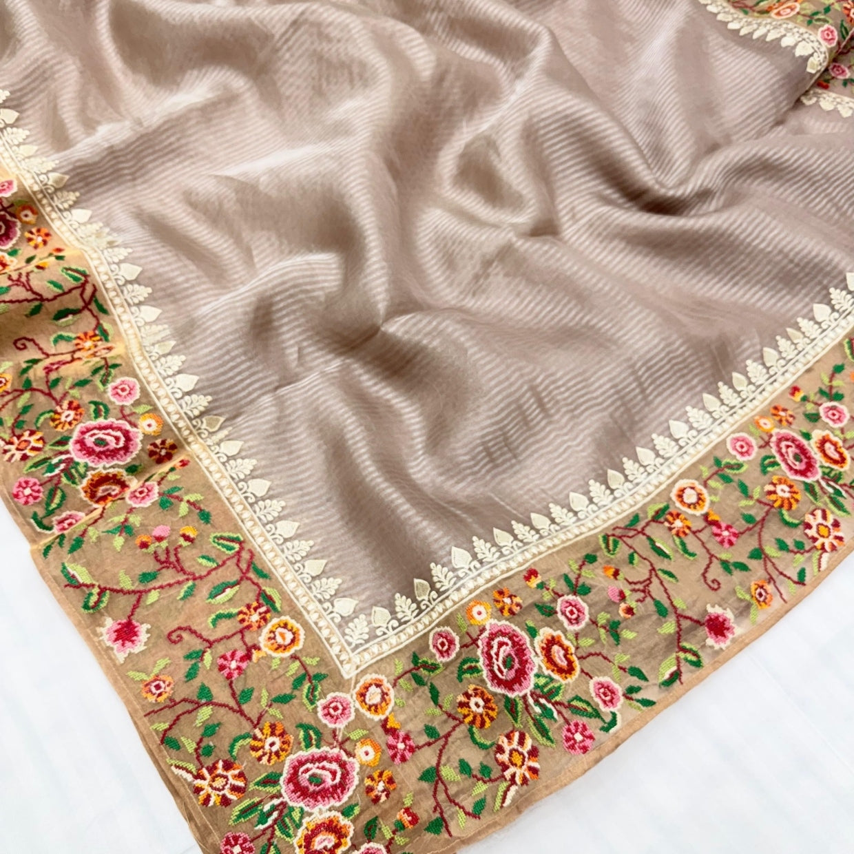 Mauve Pure Tissue Petit Embroidery Saree