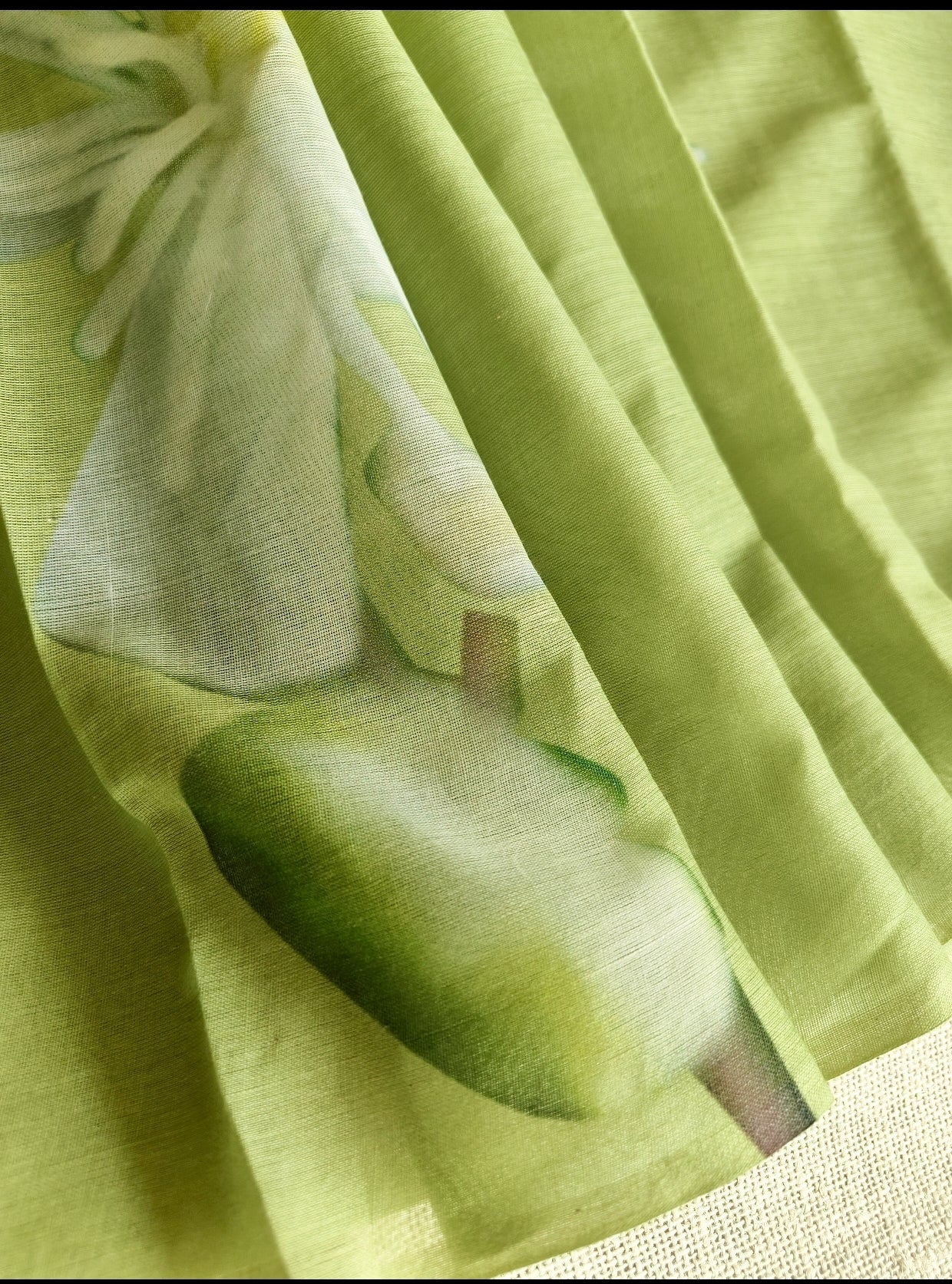 Olive Green Muslin Cotton Saree