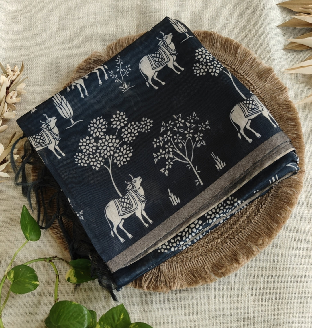Black Chanderi Silk Pichwai Saree
