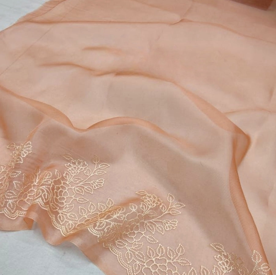 Orange Intricate Floral Embroidery Organza Saree