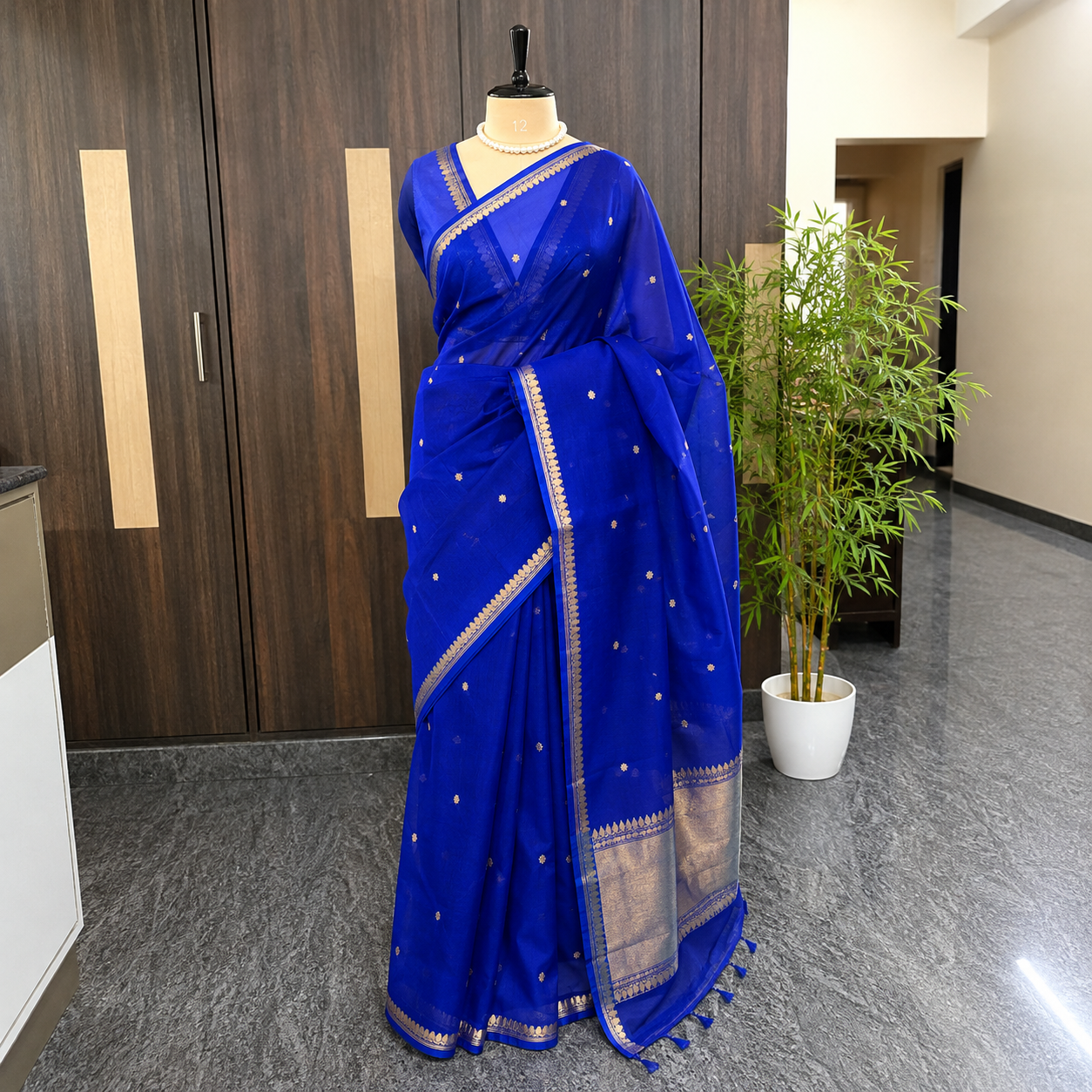 Rich Royal Blue Pure Kora Silk Saree