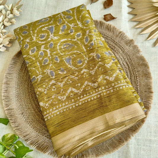 Olive Green Jute Mixed Cotton Saree