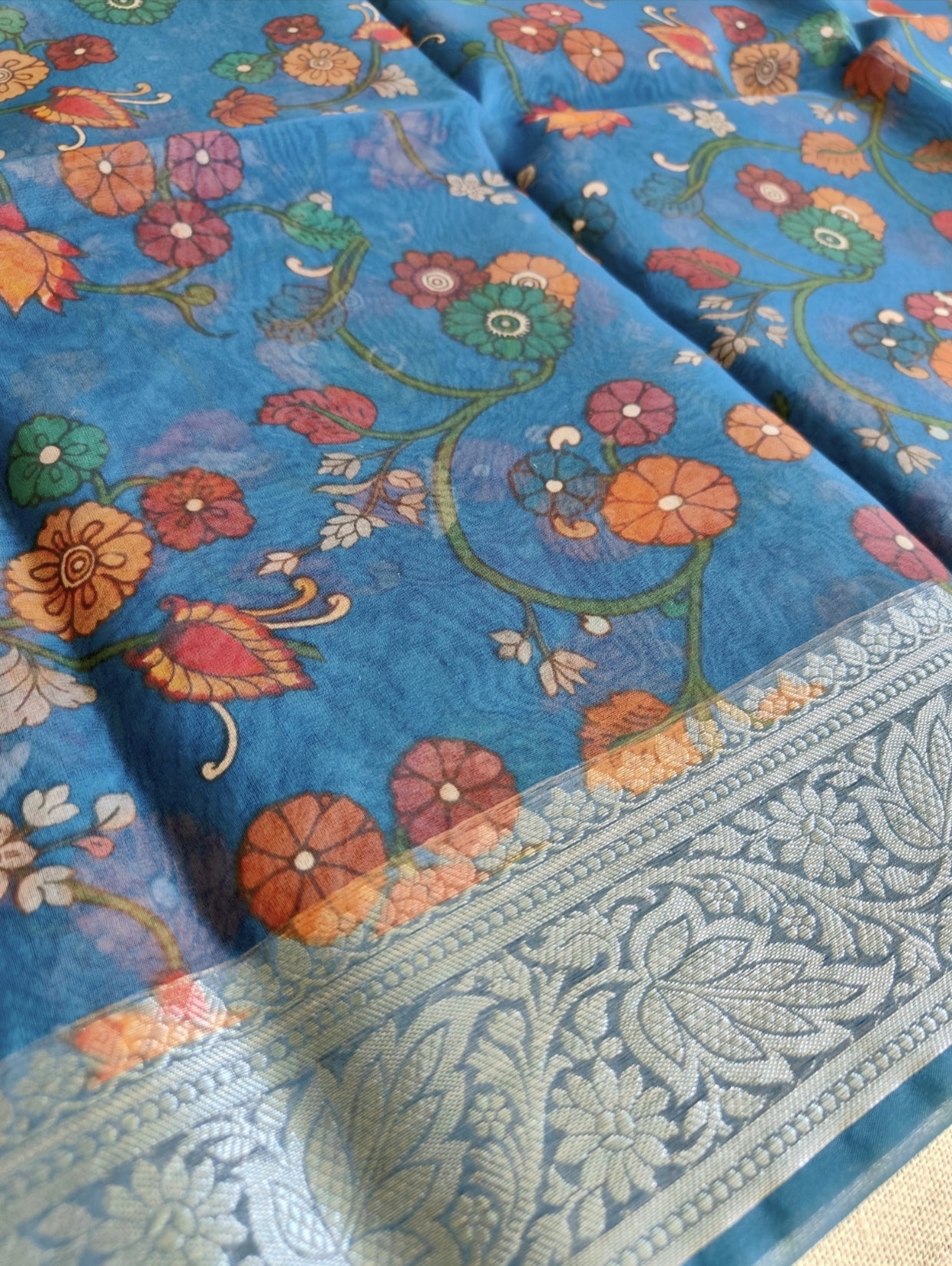 Dark Blue Semi Organza Saree