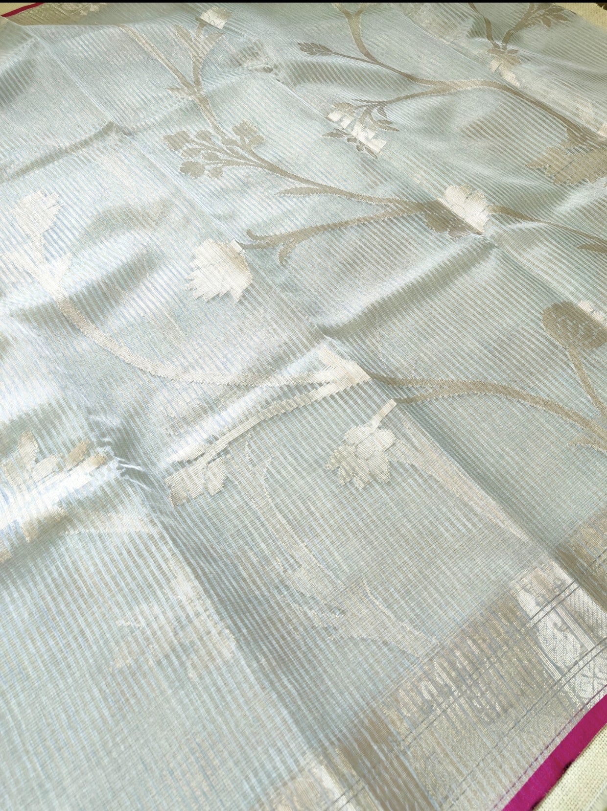 Ice Blue Silver Stripe Patola Saree